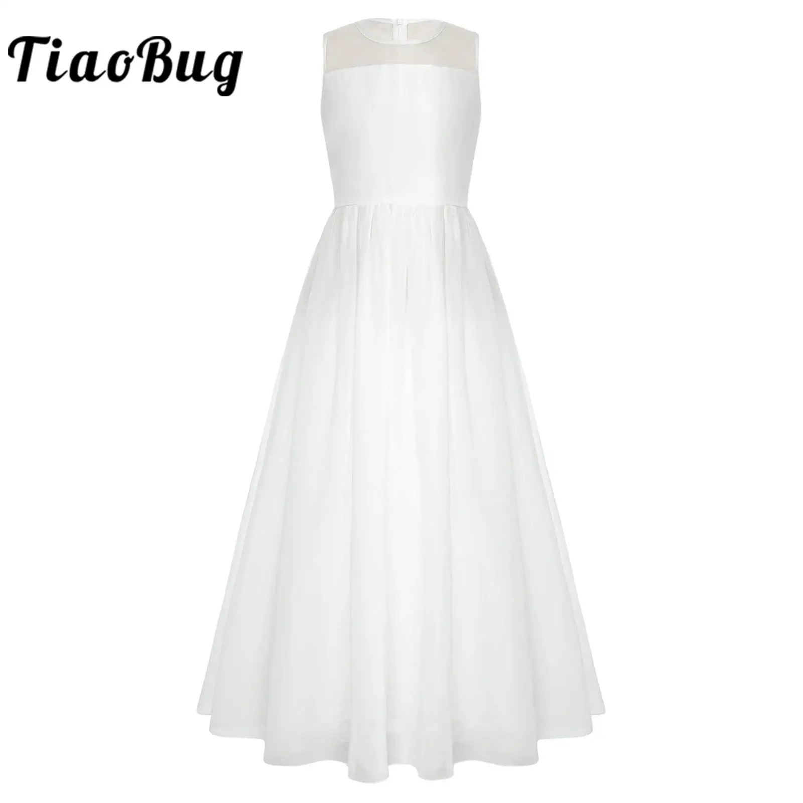 White Flower Girl Dress Elegant Sleeveless Princess Ball Gown Birthday Pageant First Communion Gown Child Wedding Party Dress