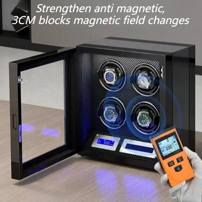 Fingerprint Lock Watch Winder Silent Antimagnetic Watch Winder with Light Mechanical Wrist Watches Winding Box Watches Organizer