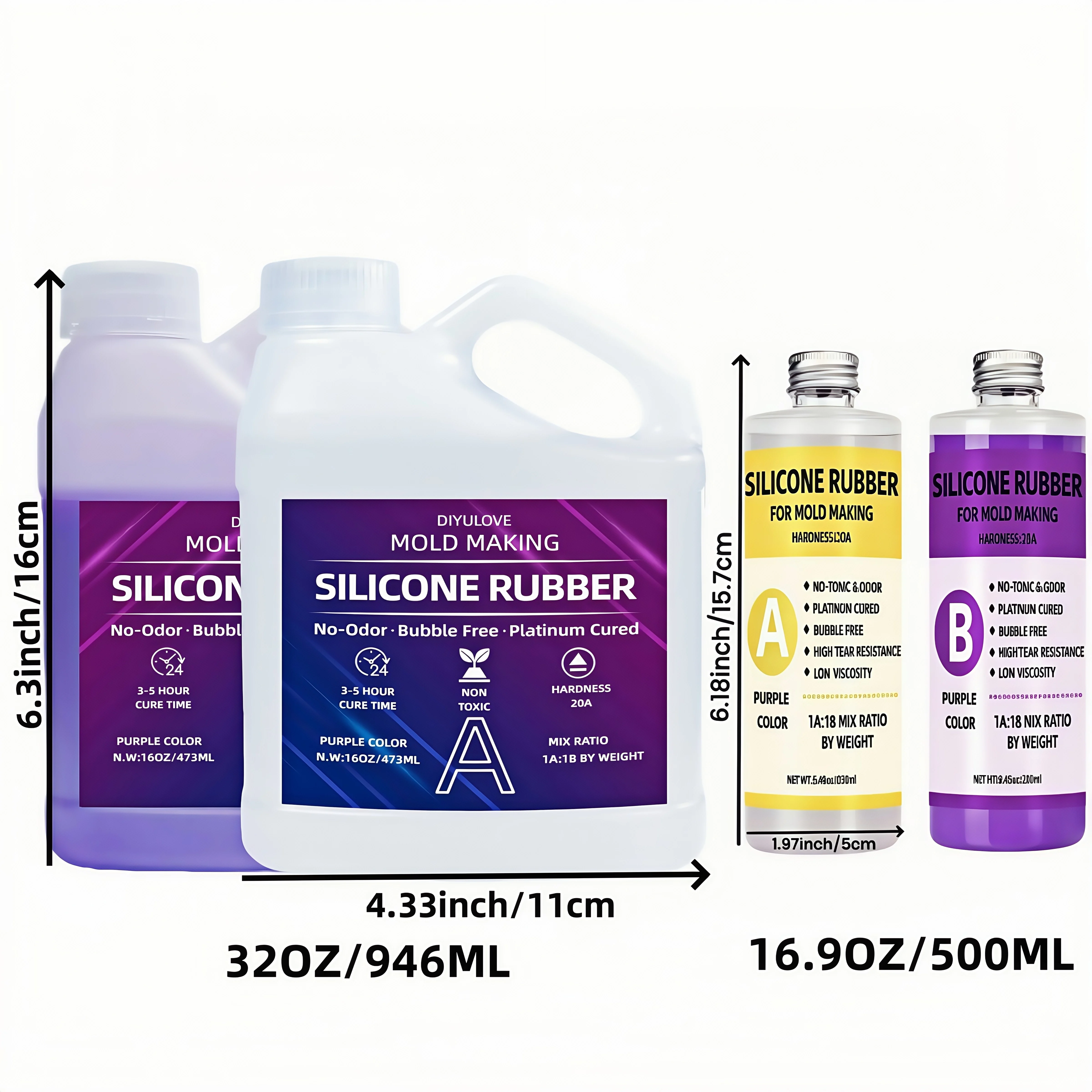 مطاط السيليكون السائل 32 أونصة غير سام عالي المسيل للدموع ومقاوم للحرارة لقوالب DIY وصب الراتنج، لوازم صناعة المجوهرات باللون الأرجواني
