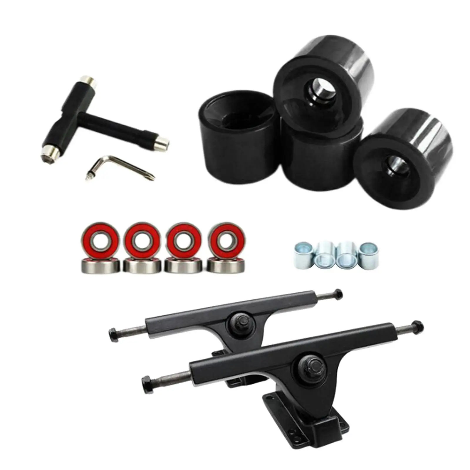 Skateboard Trucks 7'' Bearings Longboard Wheel Roller for Adjusting Axle Nuts, Mounting Hardware, Installation and