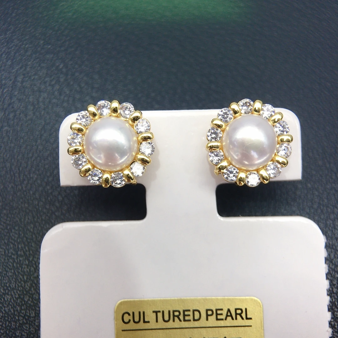 

7-8mm Freshwater Pearl Sparkling Zircon Simple Round Earrings Factory Direct Sale Pearl Earrings Jewelry Gifts 2025 New Products
