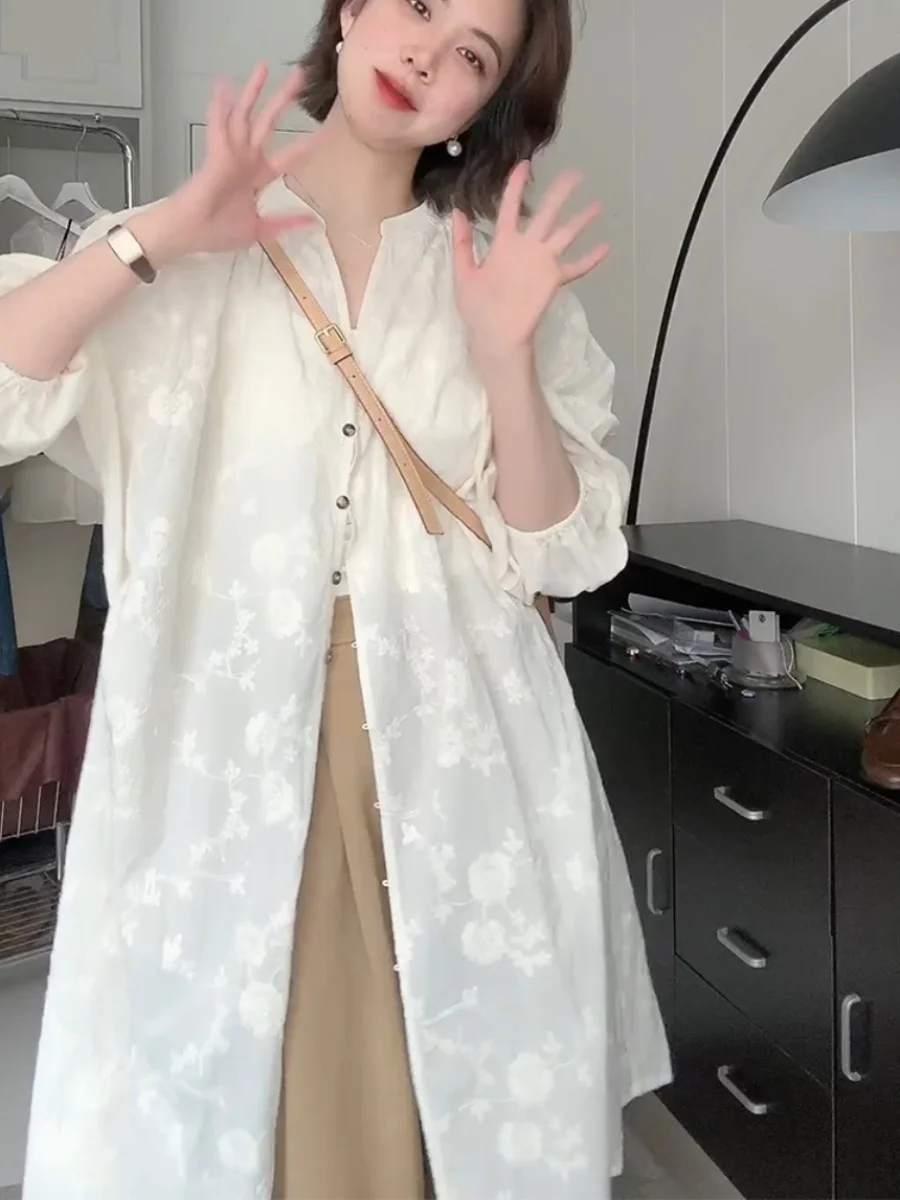 

Loose Long Sve Women's Sun Protection irt New Chinese Sle Open Cardigan Casual Daily Wear Comfortable Breathable