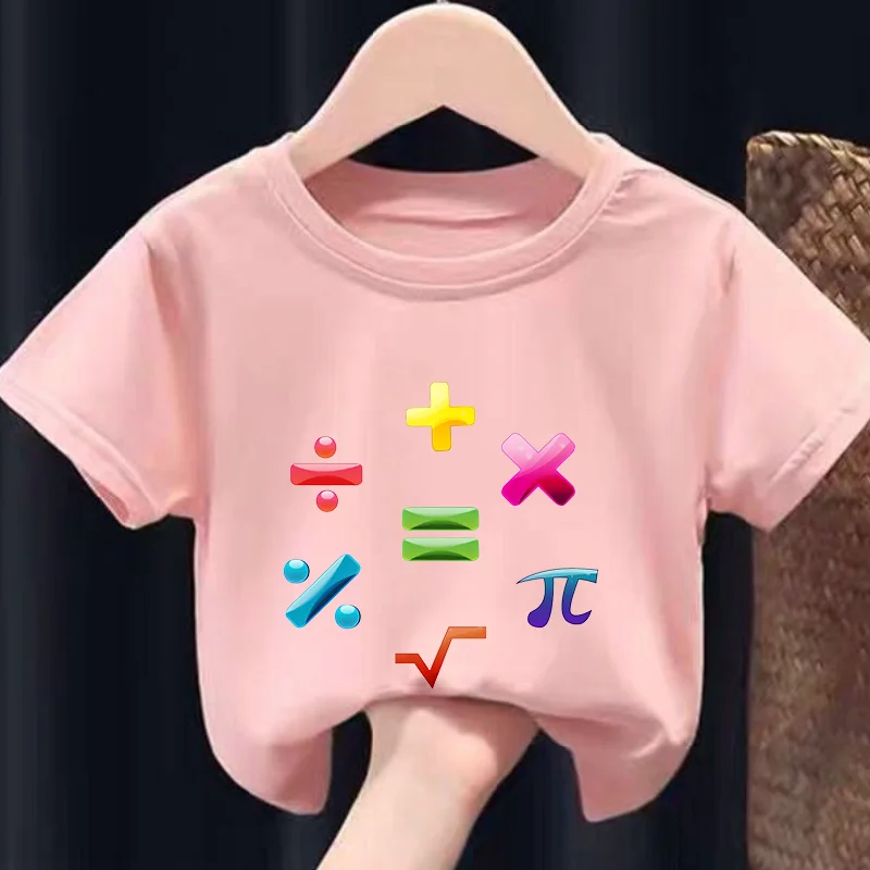 Children Casual Short Sleeve T-shirt New Mathematic Symbols Printed Summer Round Neck Children's Dress Clothes Boys Girls