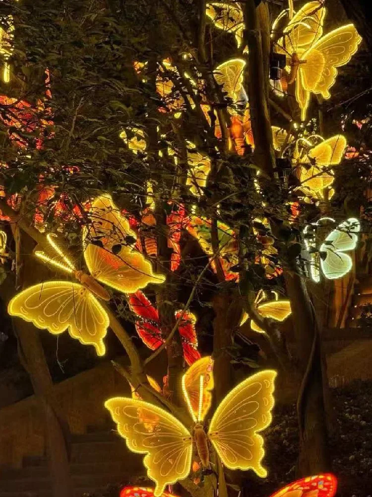 4Pcs Butterfly Outdoor Decor Butterfly Led Lights Waterproof Moving Lantern Fluttering Realistic For Fence Pathway Porch Deck