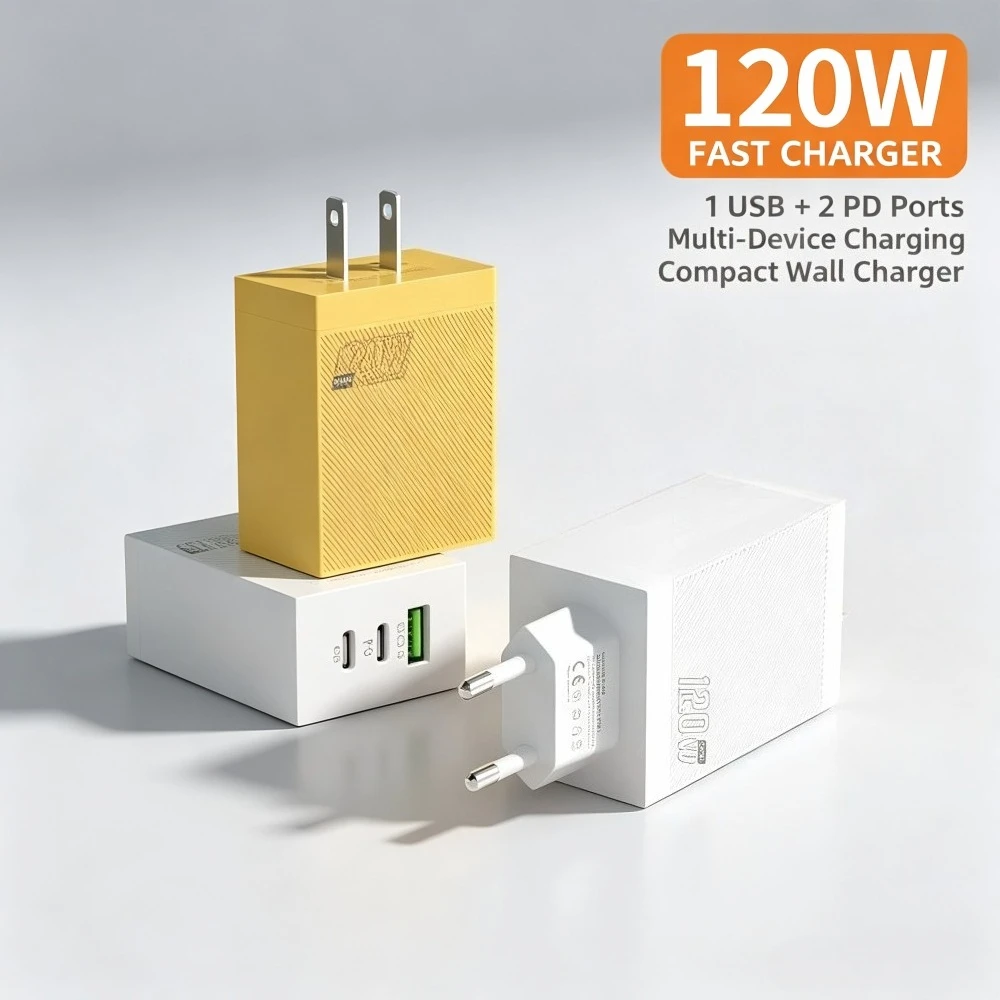 120W GaN Fast Charger 3 Ports USB Type C Fast Charging Quick Charge 3.0 Adapter For iPhone Xiaomi Samsung EU/US Wall Charger