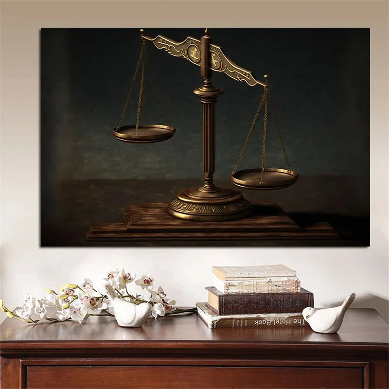 Abstract Scales of Justice Art Lawyer Poster and Prints Canvas Painting Wall Art Picture for Room Home Law Office Decor