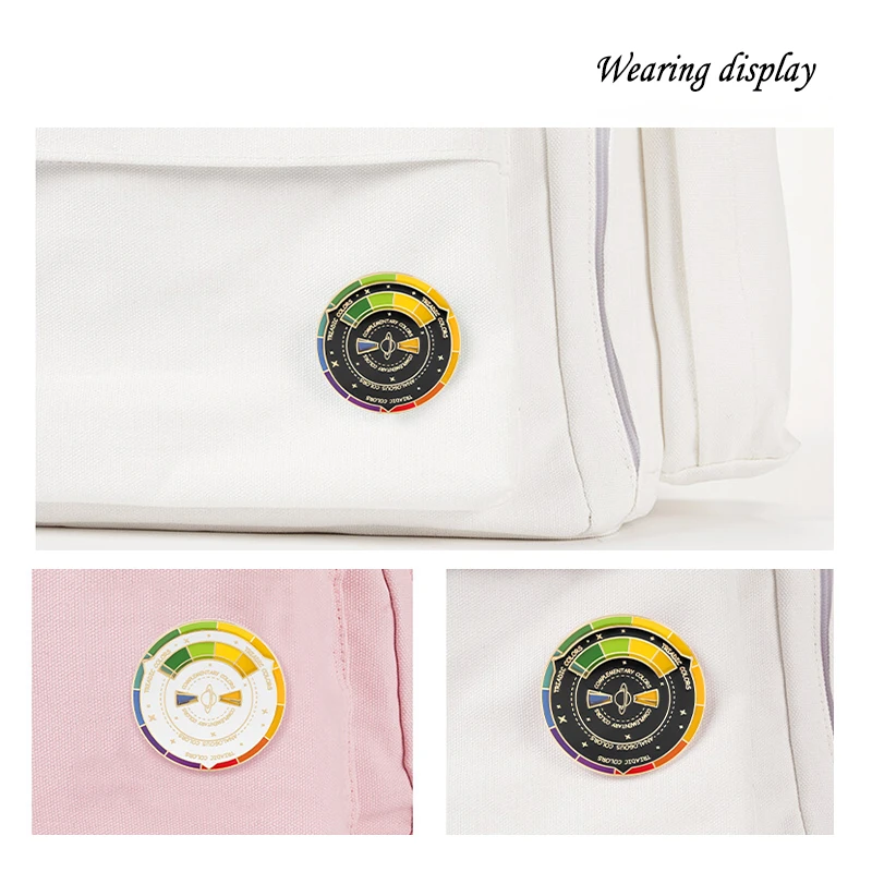 Round Color Metal Compass Enamel Pin Fashion Brooch Art Multicolour Badge Lapel Clothes Hat Jewelry Kid Gift Lapel Pin Wholesale