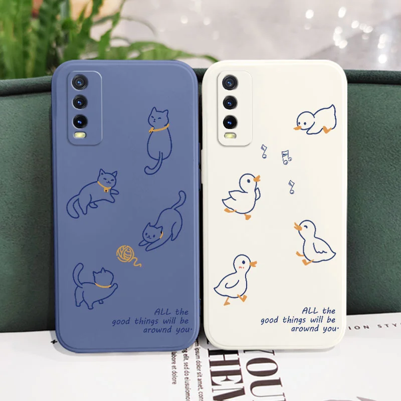Nette Linie Tiere Telefon Fall Für VIVO V50 V40 V30 V29 V29E V27 V27E V25 V25E V23 V23E V21 V20 Y20 Y12 Y21 Y22 Y50 Y35 Pro 4G 5G
