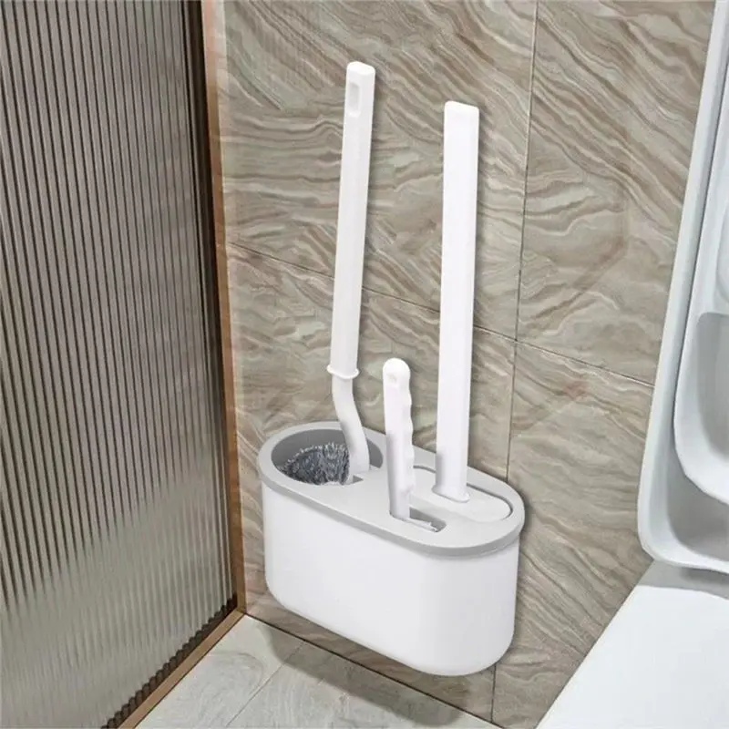 FLYY-3-in-1 Weiße Toilettenbürste mit Silikon-Wandhalterung, TPRS-Nylonbürste für detaillierte Reinigung, Fugenreiniger für WC und Bad – Detail 2