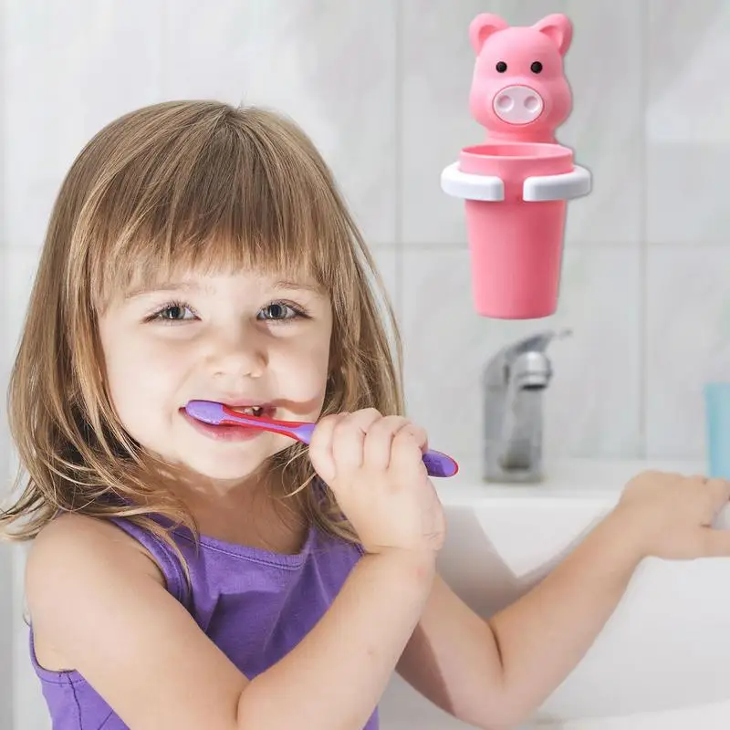 With Rinse Cup Wall Mounted Toothbrush Holder Cup High Quality Cute Cartoon Shaped Toothbrush Holder