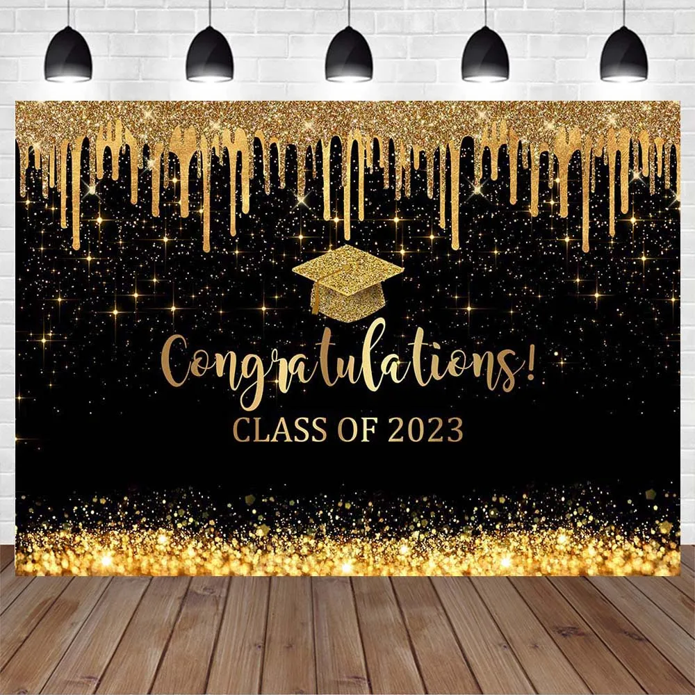 Mocsicka Graduation Backdrop Bachelor Cap Glitter Tassel Bokeh Class of 2023 Graduates Photo Background Studio Photo Shoot Props