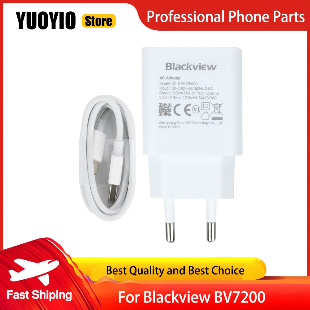 Blckview BV7200 Charger 100% Original New Official Quick Charging Adapter + USB Cable Data Line For Blackview BV7200  Phone