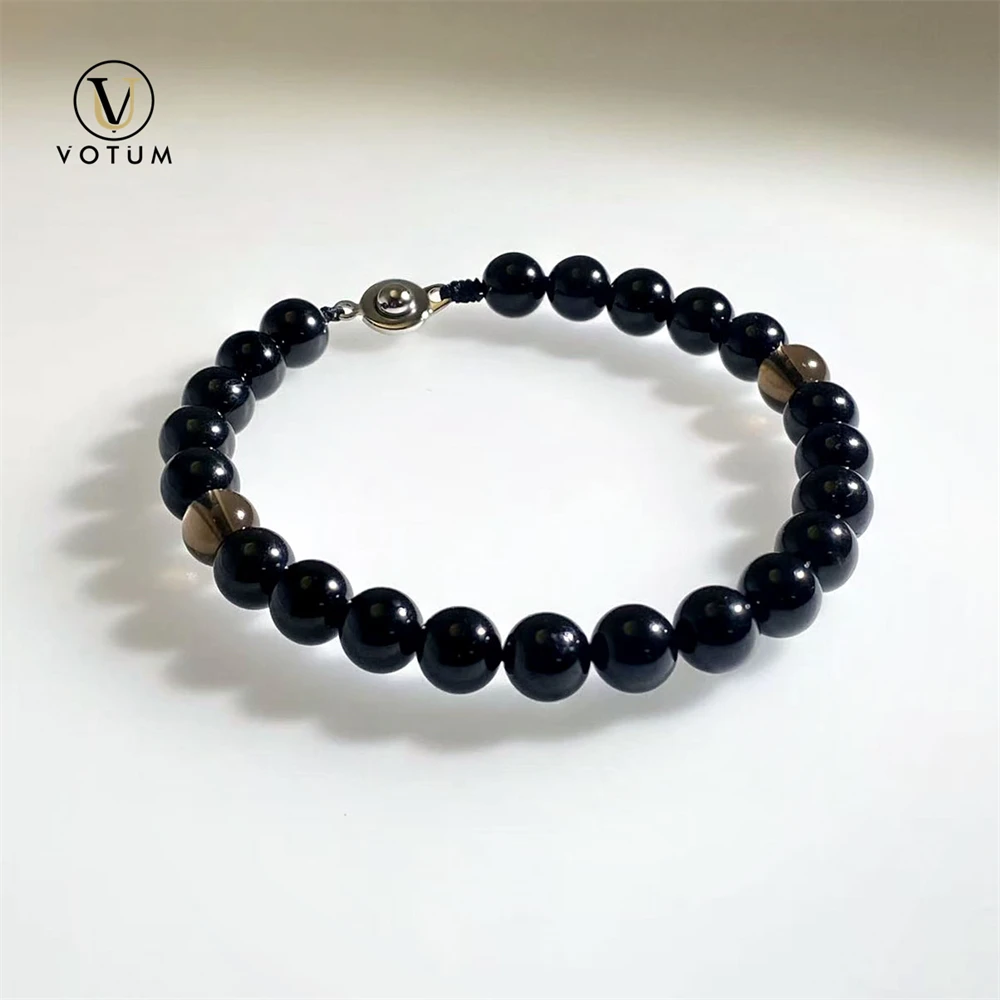 Votum Natural 8m Smoky Quartz Black Tourmaline Anklet for Women Men Root Chakra Balance Crystal Healing Yoga Gift Beaded Jewelry