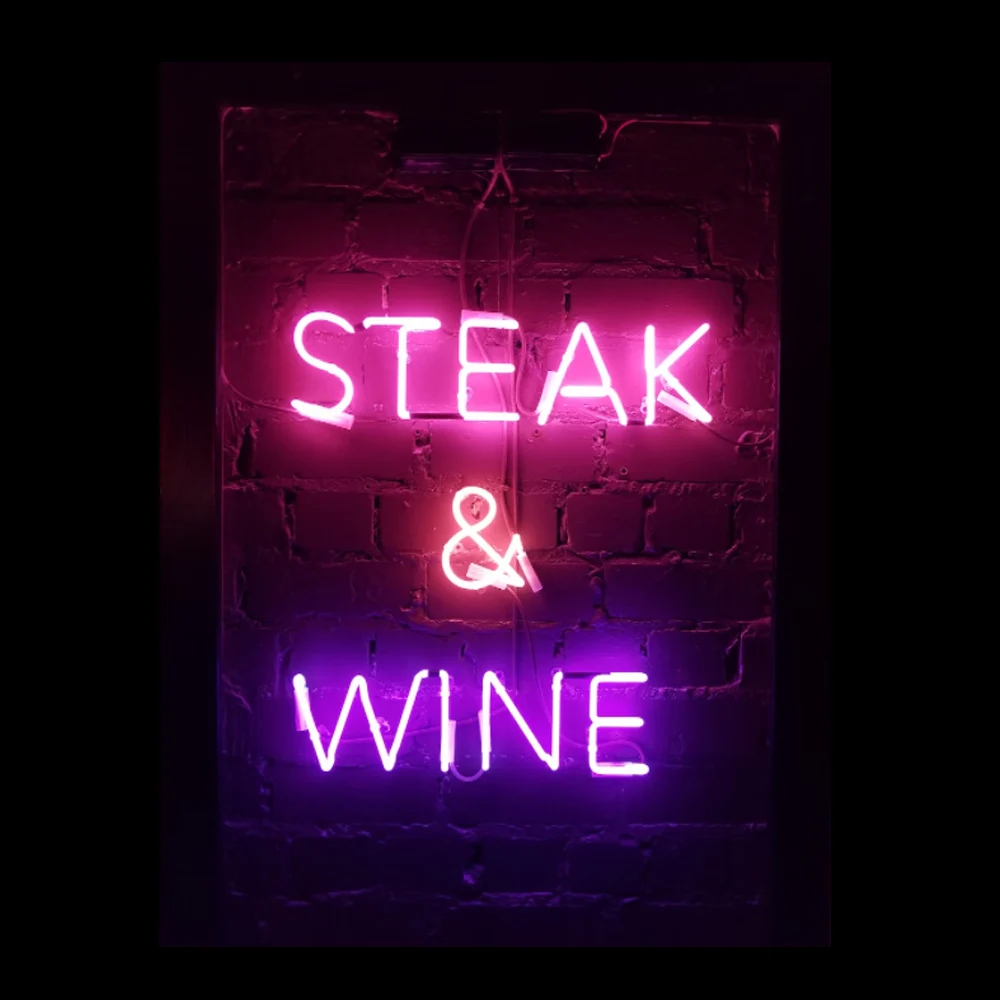 

Steak And Wine Neon Sign Light Custom Handmade Personalize Real Glass Tube Restaurant Store Advertise Decor Display Lamp 14"X12"