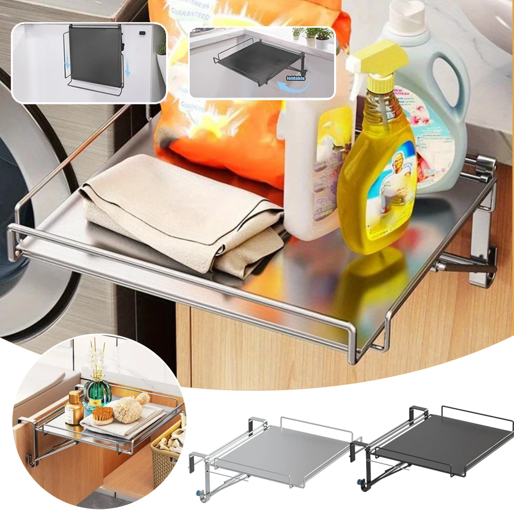 

Sliver Black Foldable Cabinet Door Storage Racks Countertop Extensible No Drill Shelf Space Saving Kitchen Bathrooms Organizer
