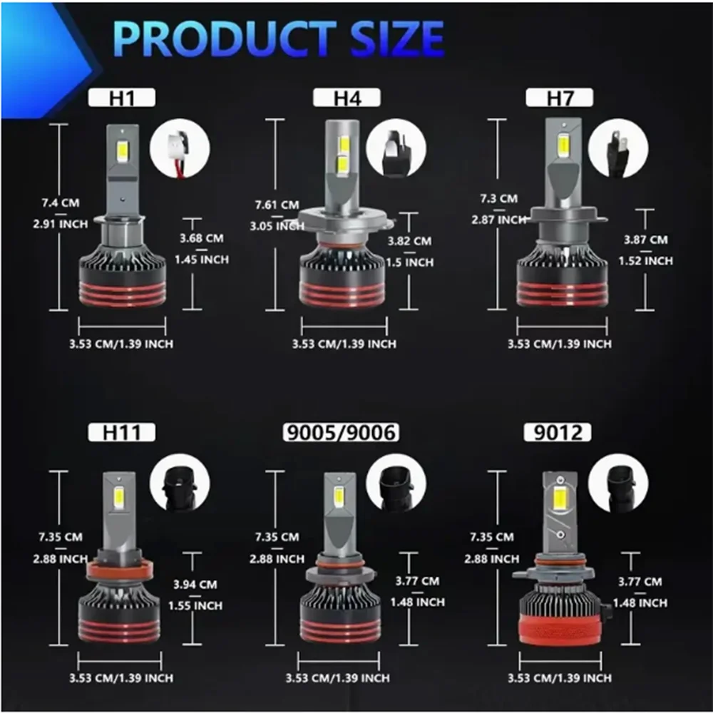 M8 PRO Car headlights LED headlights 9005、HB3、9006、HB4、H4、H7、100W、40000LM、CSP、3570、H1、H11、H8H9、HEADLIGHT、CAR、6000K、6500K1PCS