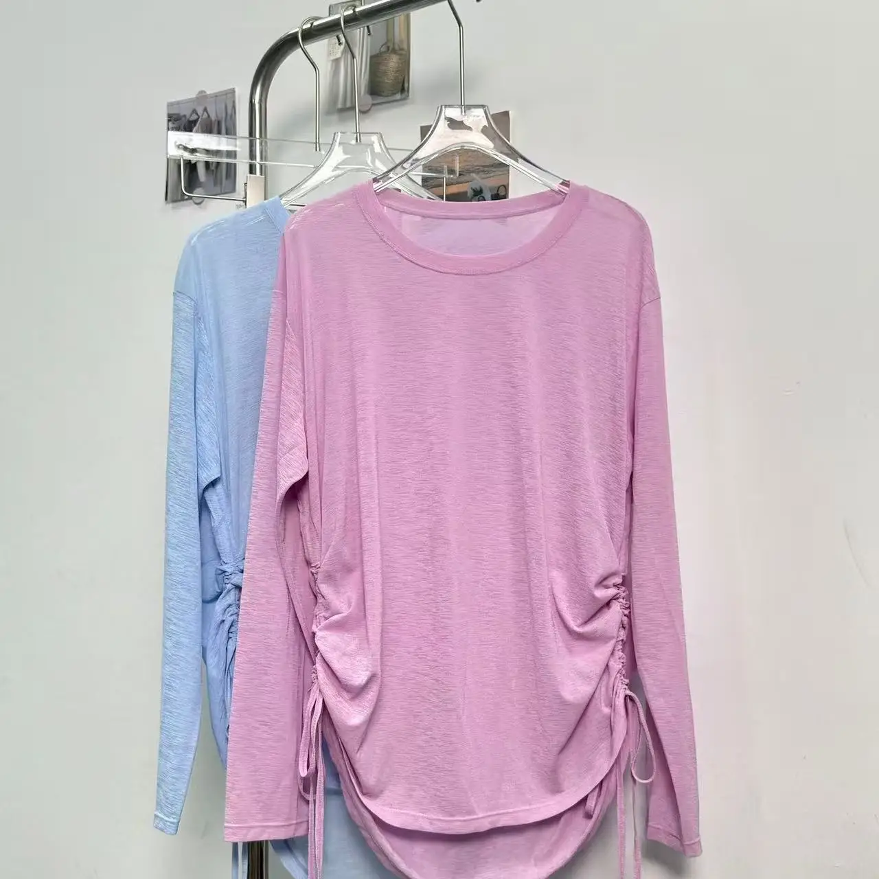 سلوب غزل تي شيرت رياضي الصالة الرياضية اللياقة البدنية الرباط مطوي بلوزة التدريب بيلاتيس المهنية اللياقة البدنية الملابس اليوغا طويلة الأكمام #4