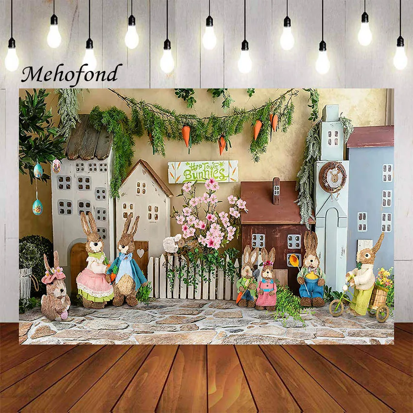 Mehofond Photography Background Easter Spring Bunny Floral Rabbit Kids Birthday Party Portrait Decorations Backdrop Photo Studio