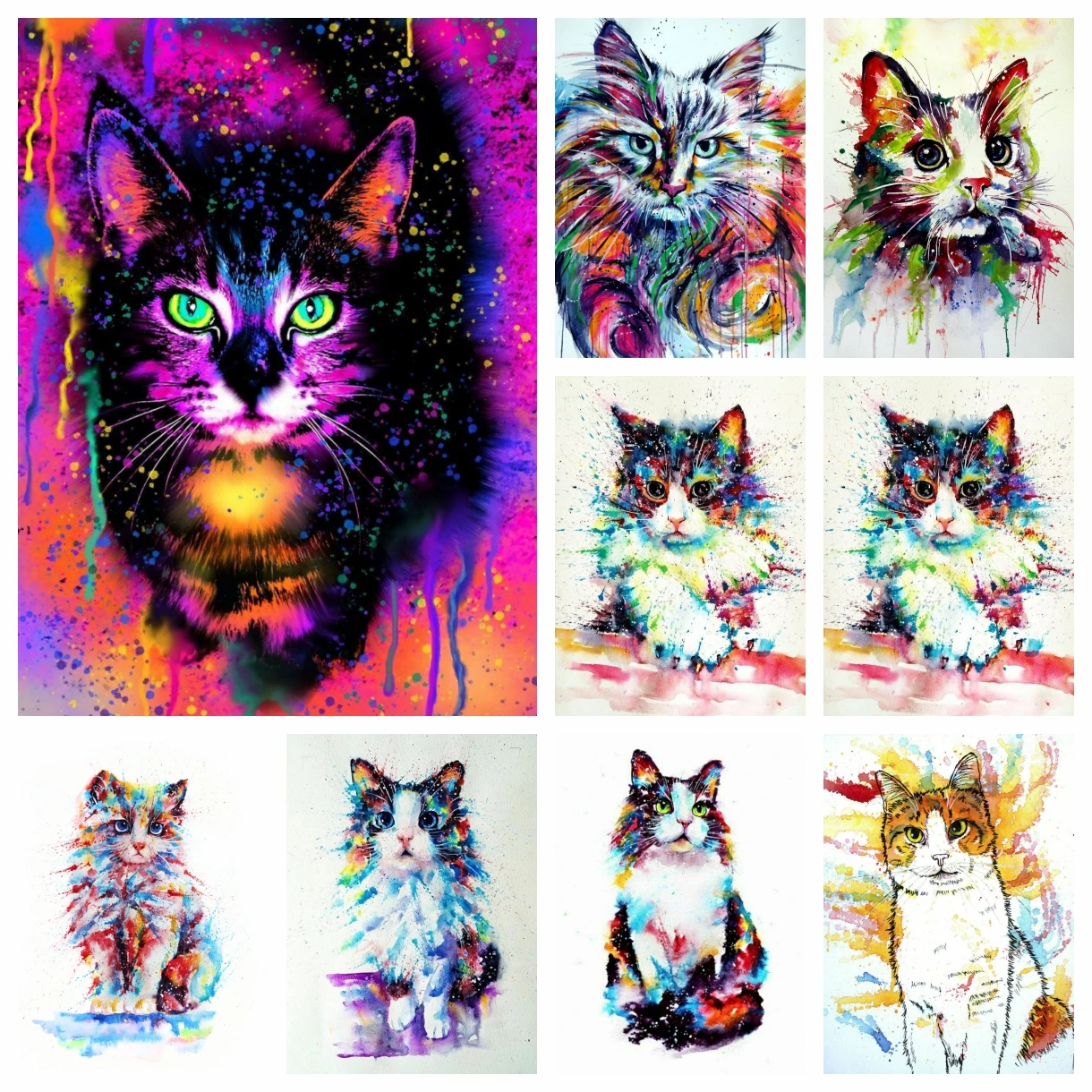 

New Arrival AB Diamond Painting Painted Cat Colorful Cute Animal Mosaic Embroidery 5D DIY Set Home Decoration Gift