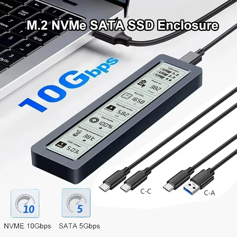 M.2 NVMe SATA SSD الضميمة البصرية الذكية SSD حافظة USB 3.2 Gen 2 10Gbps NVMe PCI-E حافظة القرص الصلب جميع الألومنيوم USB C محول