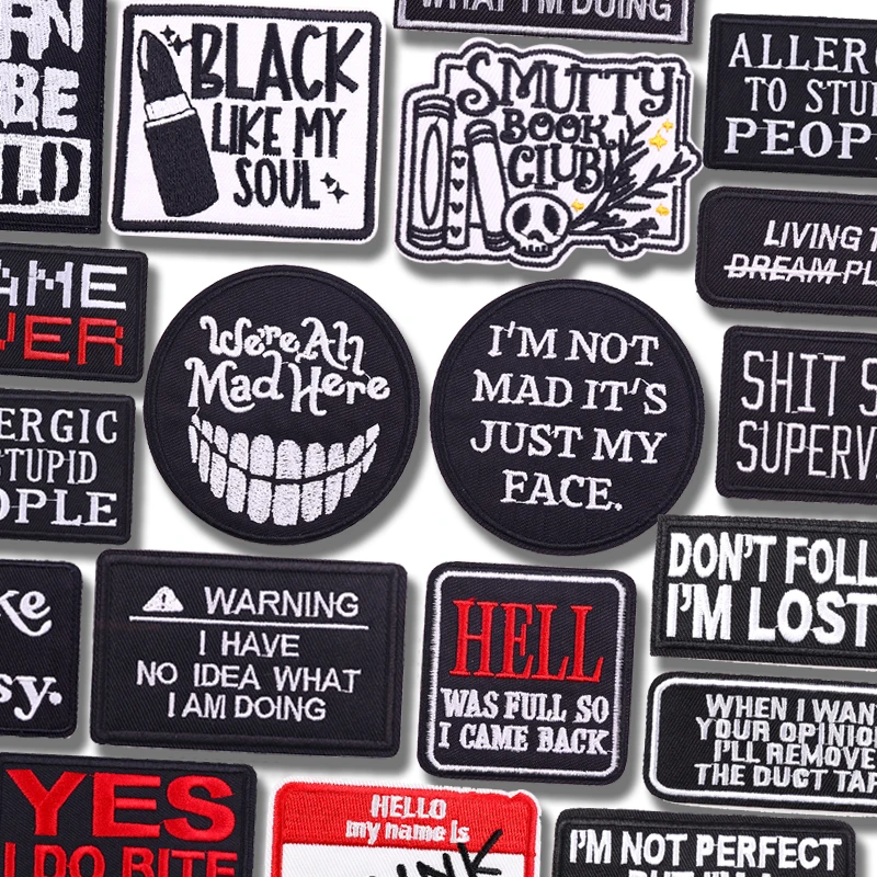 Jacken Hüte Brief Slogan Gestickte Patches Für Kleidung Persönlichkeit Brief Serie Patch Eisen Auf Patches Für Kleidung Nähen DIY