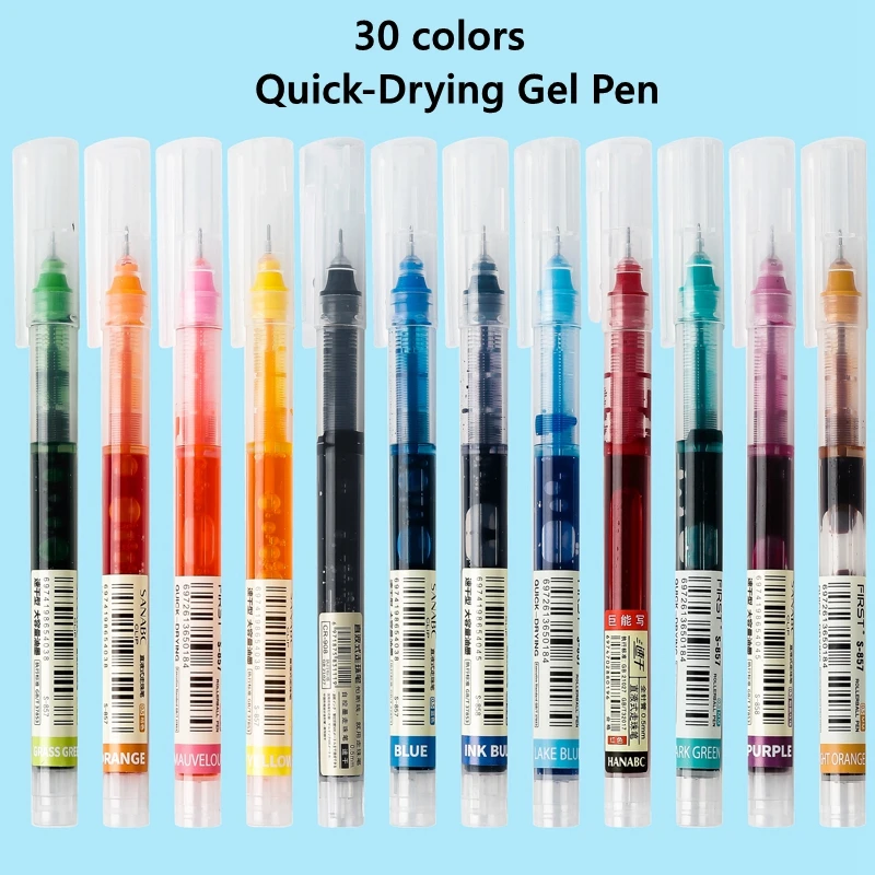 12 Color Fastdry Gel Pen Set 0.5mm Black Blue School Office Straight Liquid Rollerball Pen Rolling Ball Pens Kawaii Stationary