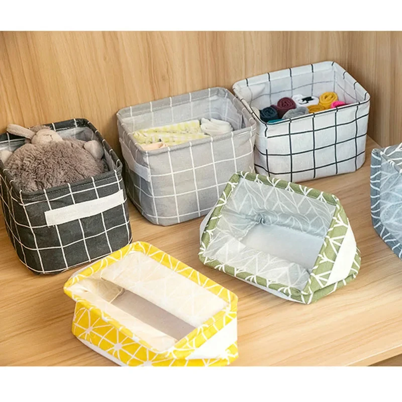 Toy Storage Box Linen Desktop Storage Basket Sundries Laundry Basket Underwear Cosmetic Organizer Office Stationery Organizer