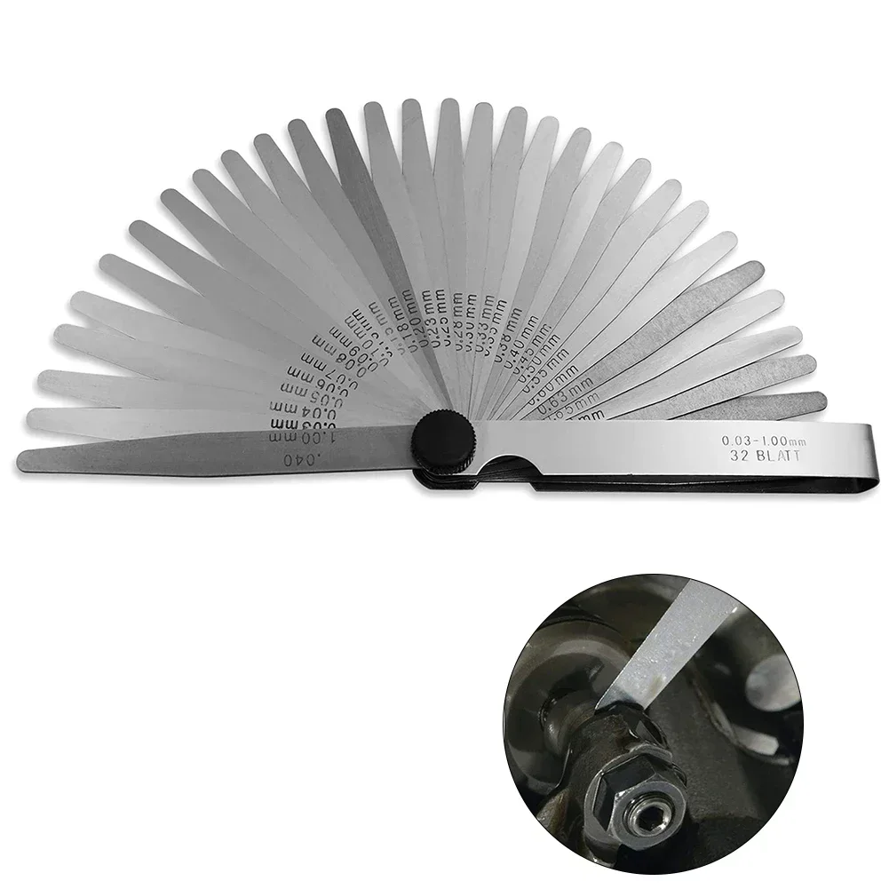 

32-blade Feeler Gauge Stainless Steel Imperial And Metric Gap Measuring Tool 0.03-1mm For Adjust Valve Clearances