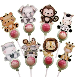 16PCS Carton Animal Lollipop Cards Candy Holder Card Kids Jungle Safari Happy Birthday Party Decoration Candy Holder Supplies