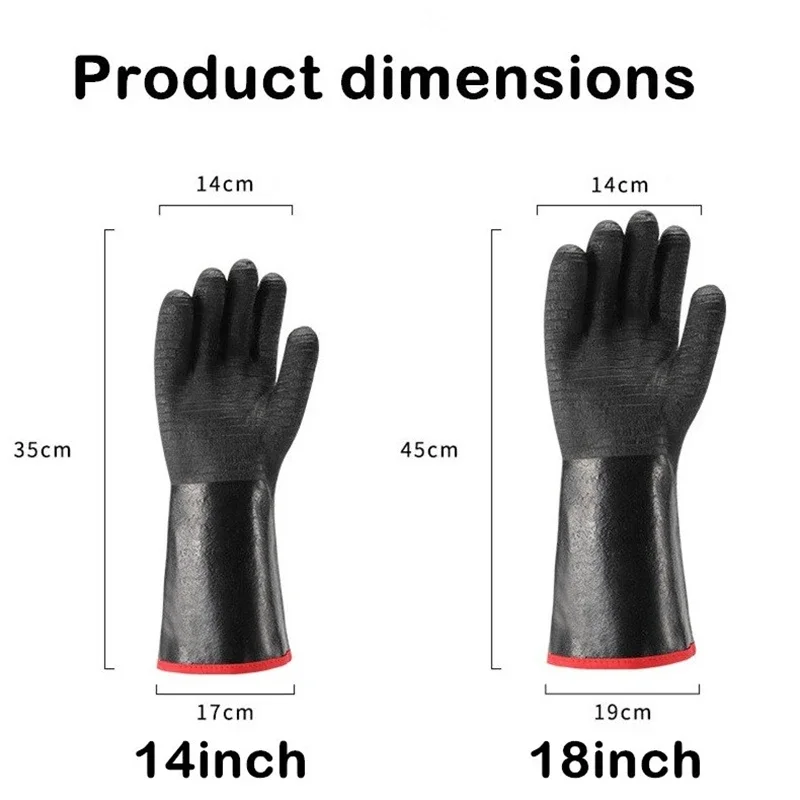 14/17inch BBQ Gloves Neoprene Coating High Temperature Heat Insulation Oil Resistant Long Oven Microwave Barbecue Grill Gloves