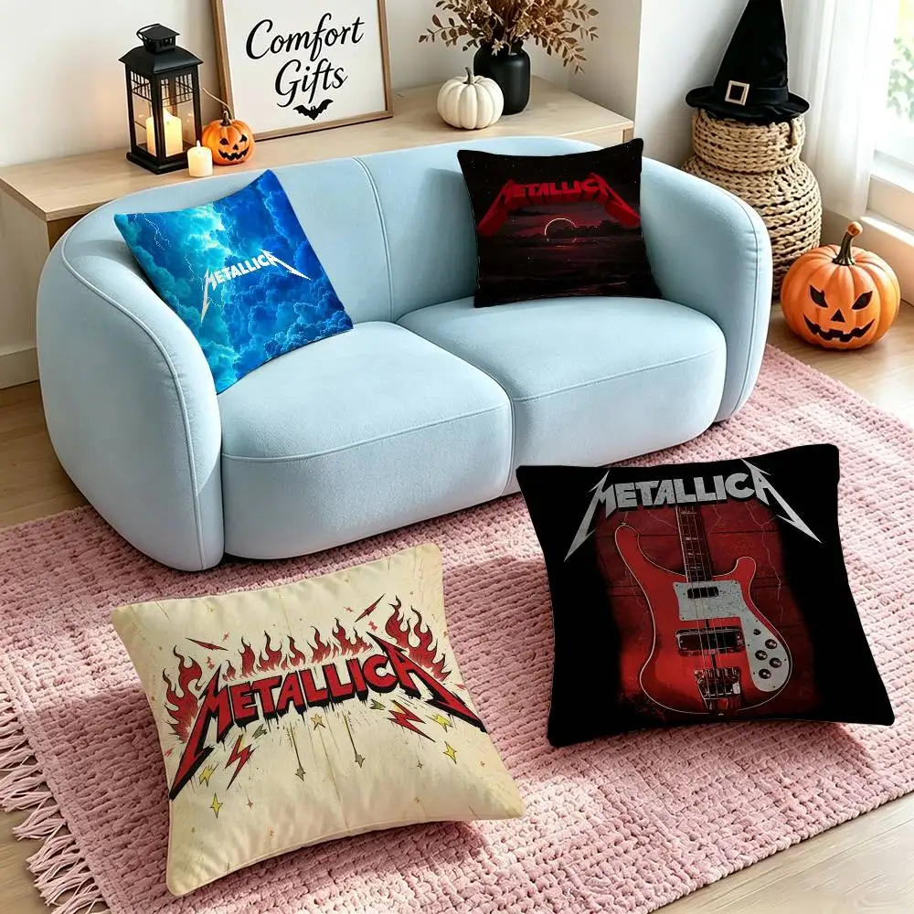 M-Metallica Band Style Vintage Pillow Case Square Double-Sided Sofa Cushion Cover Bedroom Bedside Pillow