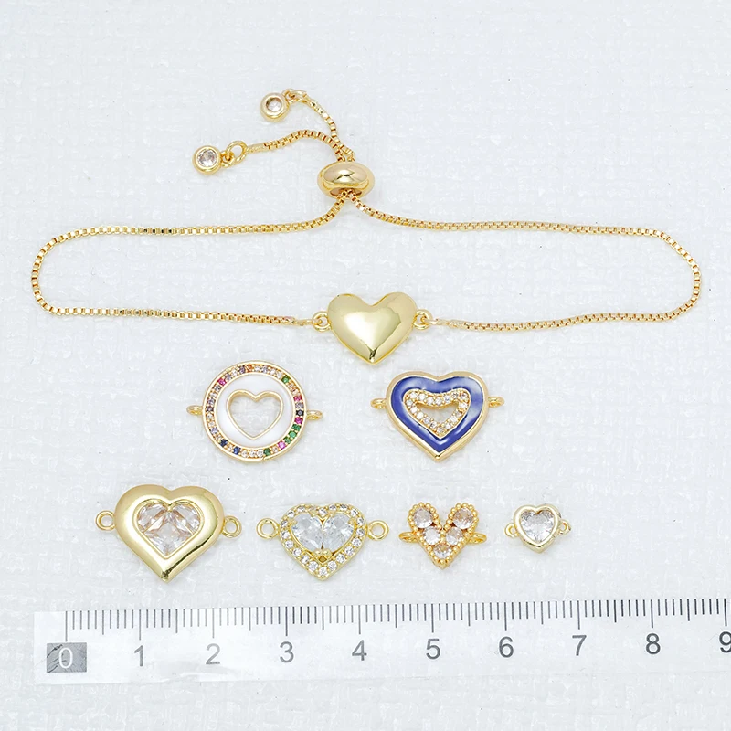 

3 Pcs Brass Enamel Connector for Diy Jewelry Making Supplies Heart Hollow Accessories Inlay Large Zircon Bracelet Necklace Parts