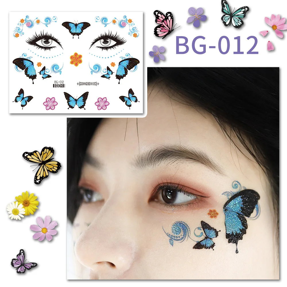 Purple Fairy Butterfly Tattoo Stickers Waterproof Eyes Face Stickers Glitters Body Art Fake Tattoos Dance Music Festival Make Up