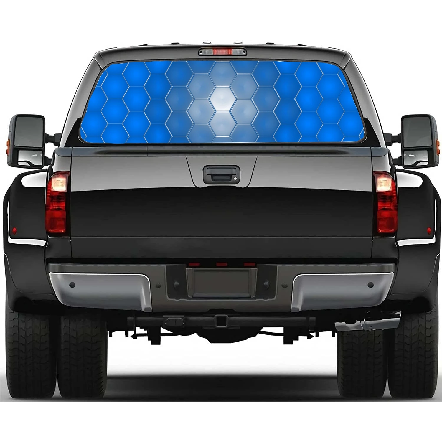 Geometric Blue Honeycomb Car Rear Windshield Sticker Truck Window See Through Perforated Back Window Vinyl Decal Decoration