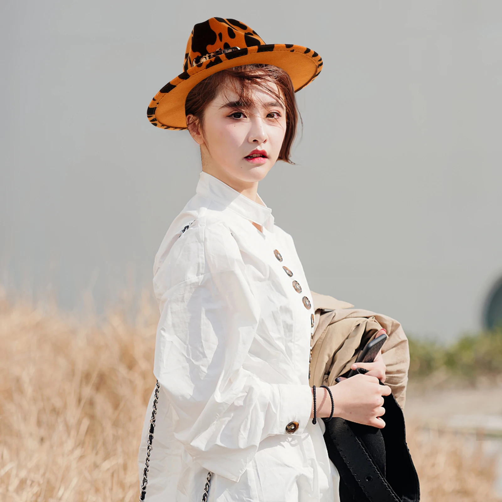 

Leopard Print Top Hat Jazz Flat Worsted Material Cosplay Stage Show Woolen Ladies