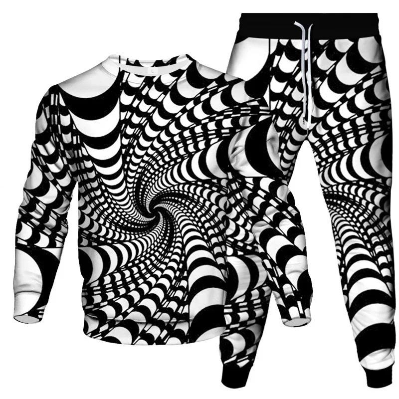 Men's Sweatshirt Jogging Pants 2 Piece Tracksuit 3D Printed Swirl Optical Illusion Pattern Mountain Climbing Unisex Clothing