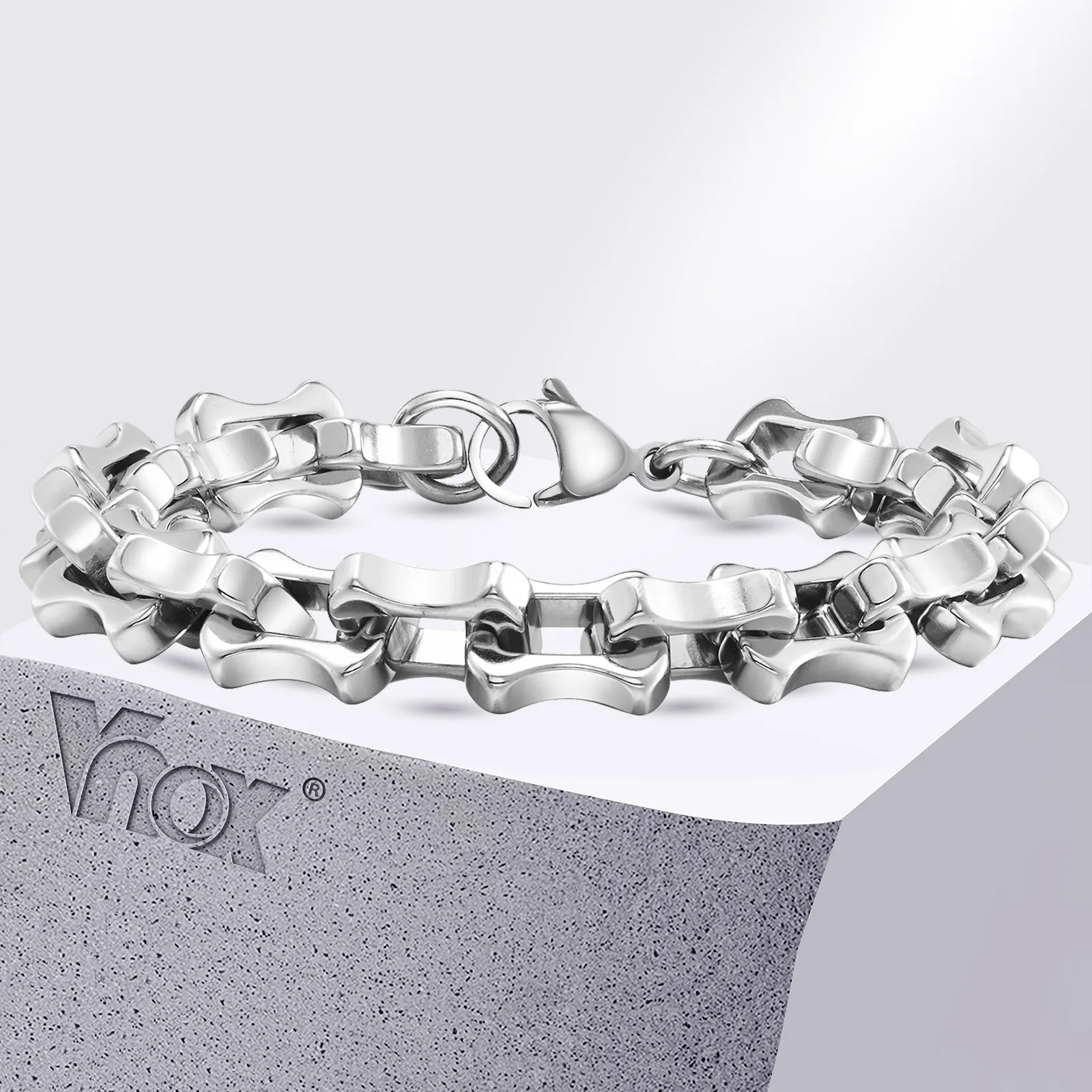 Vnox Heavy Bold Mens Chain Bracelets, Silver Color Stainless Steel Handmade Link Chain Bracelet,Punk Boys Teen Jewelry Gift