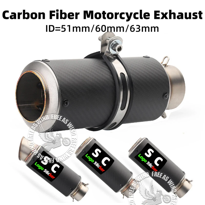 

51mm 60mm 63mm Carbon Fiber sc Motorcycle Exhaust Muffler Escape for Motorcycle GP-project Universal Exhaust Modified Accessorie