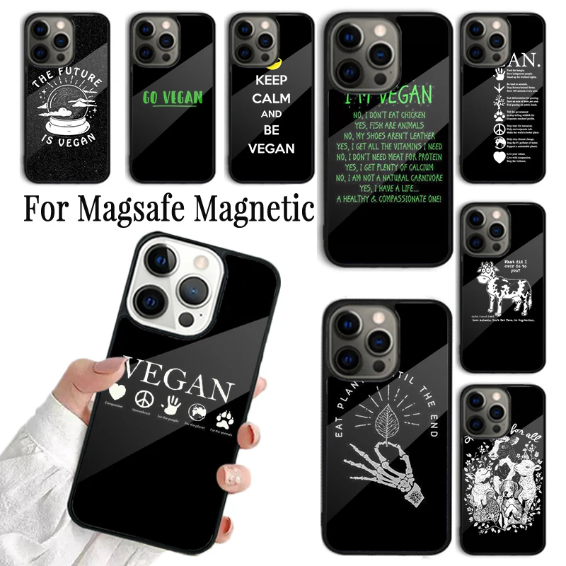 Coque Phone Case For iPhone 16 15 14 13 12 11 Pro Max Plus Magsafe Magnetic Wireless Vegetarian Quotes VEGAN LOVE VEGGIE