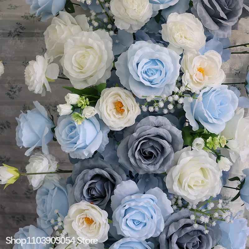 Blaue Rosen-Sofa-Läufer-Deko, Blumenreihe, Hochzeits-Hintergrund-Bogenrahmen, Blumenarrangement, Bankett-Zubehör, Foto-Requisite, Schaufensterdekoration – Detail 4