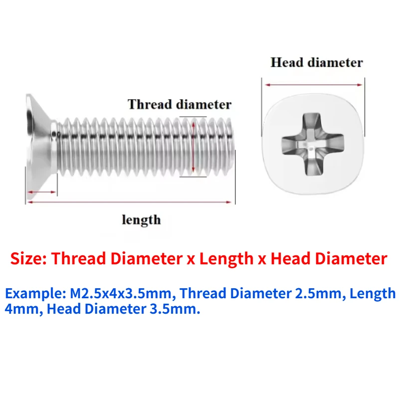 60-210pcs M2 M2.5 M3 M4 304 Stainless Steel Small Head Cross Bolt Phillips Flat Countersunk Head Screw