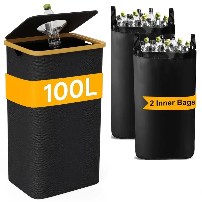100L Aufbewahrungskorb mit großem Fassungsvermögen, 600D Oxford-Stoff, stabile, verstärkte Struktur, runde Oberseite, geruchsisolierende Öffnung, multifunktionaler Organizer für leere Flaschen,