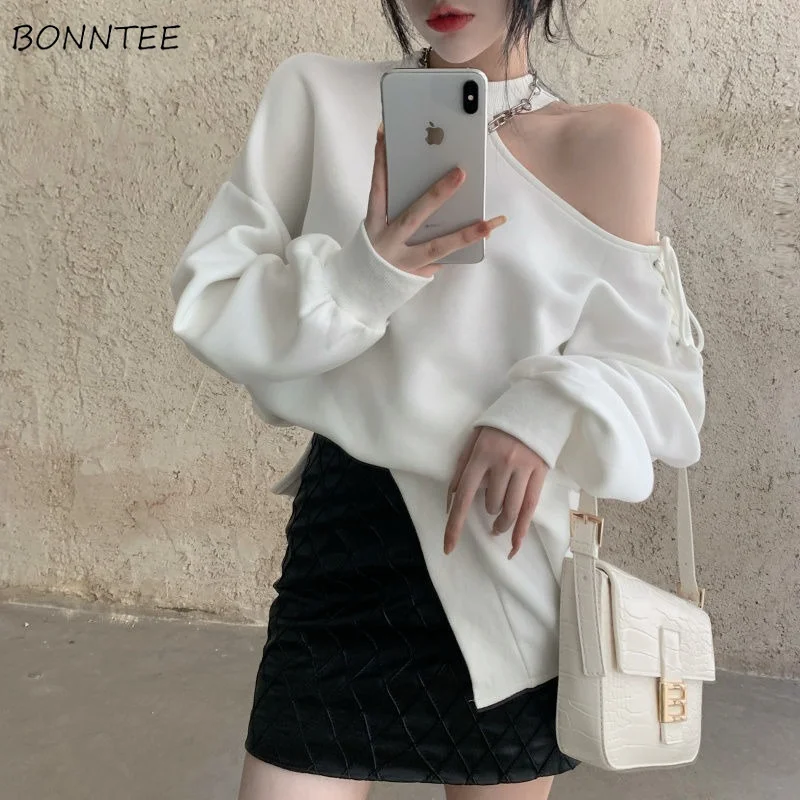 Sweatshirts Women Solid Long Sleeve O-Neck Spring New Fashion Clothes Korean Style Tops Loose Streetwear All-match Ins College