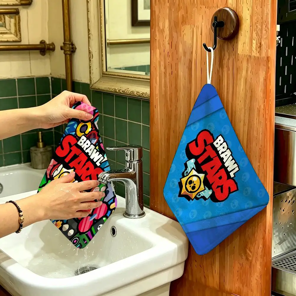 Cute Cartoon B-Brawl Game Thickened Polyester Cotton Hanging Towel, High Absorbent Hand Wiping Towel for Indoor Use