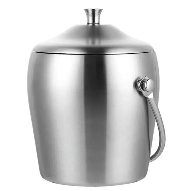 

【FLASH DEAL】Drum Shaped Layer Stainless Steel Handle Ice Bucket Stainless Steel Ice Bucket Ice Bucket