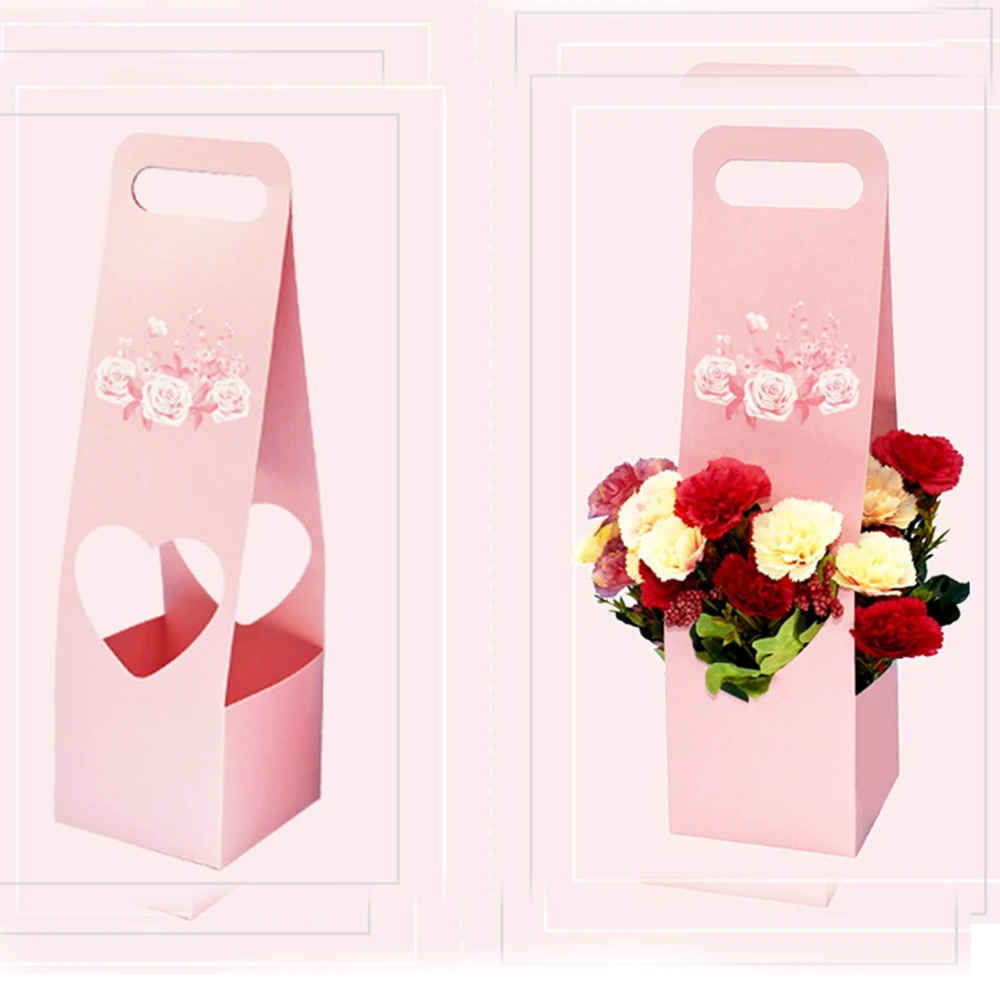 Portable Flower Box Rose Packaging Box with Handle Mothers Day Gift Packaging Bag Flower Shop Wedding Valentine's Day Decor