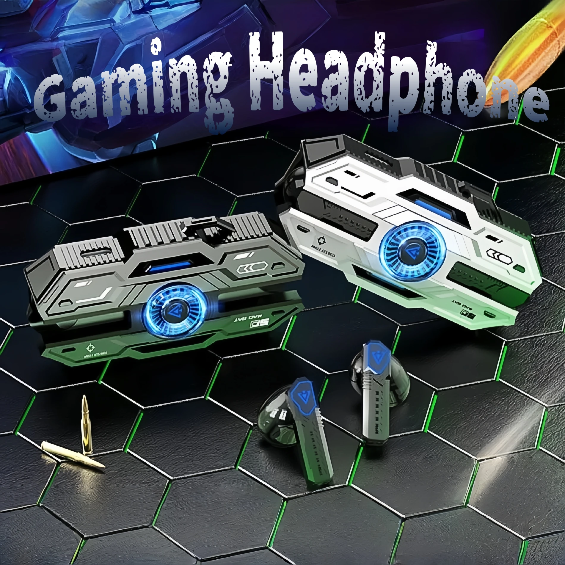 سماعات أذن لاسلكية مع الكمون المنخفض للغاية، سماعات أذن بلوتوث للألعاب بلوتوث 5.49، وقت الاستماع لمدة 36 ساعة، ميكروفونات شفافة،