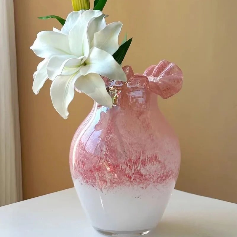 Medieval mixed color flower basket glazed vase Nordic high-grade glass ornament light luxury home vase living room desktop