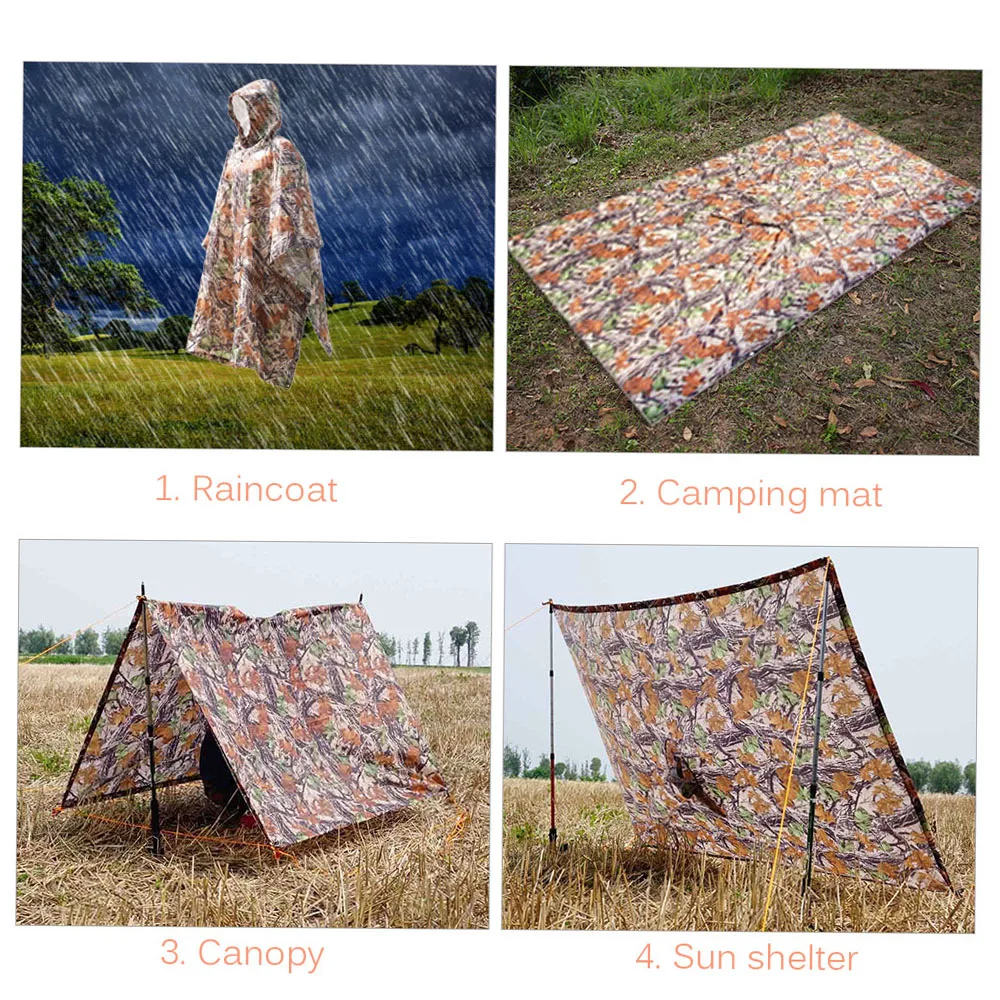 TOMSHOO Multifunctional Lightweight Raincoat with Hood Hiking Cycling Rain Cover Poncho Rain Coat Outdoor Camping Tent Mat