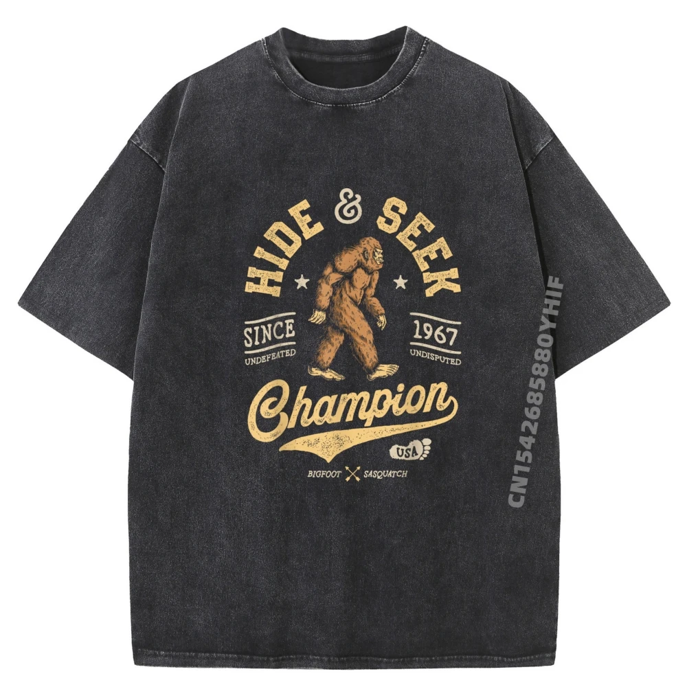 

Bigfoot Hide And Seek Champion Oversized T-shirts Women Summer Design Tees Funny Pure Cotton Tee Shirts Retro Washed Mans